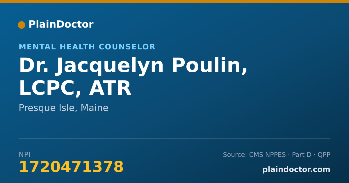 Shareable card for Jacquelyn Poulin, LCPC, ATR - Mental Health Counselor, Presque Isle, ME