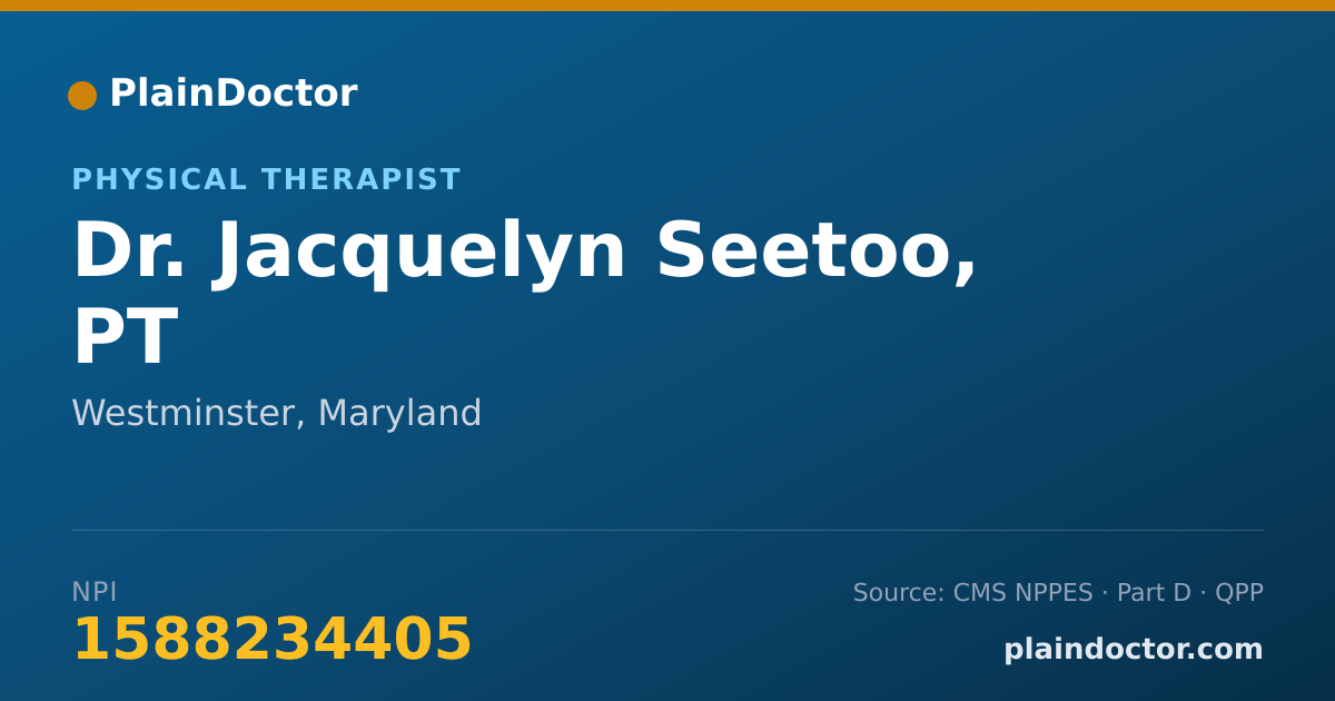 Shareable card for Jacquelyn Seetoo, PT - Physical Therapist, Westminster, MD
