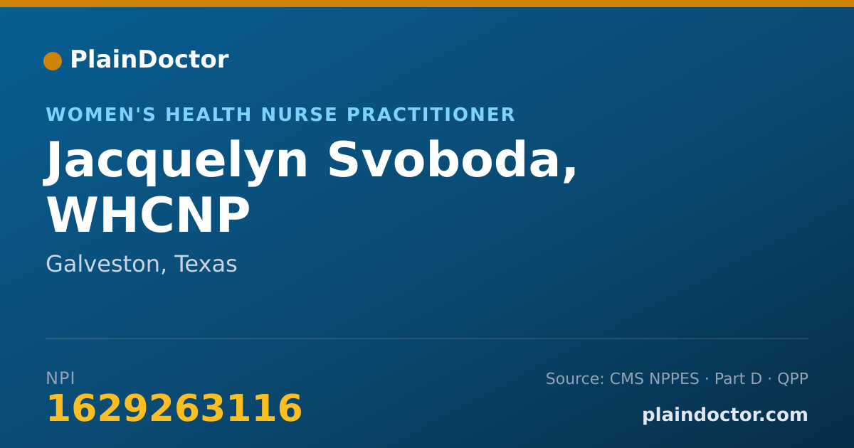 Shareable card for Jacquelyn Svoboda, WHCNP - Women's Health Nurse Practitioner, Galveston, TX