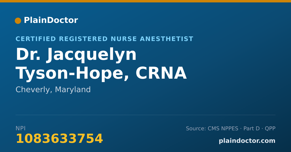 Shareable card for Jacquelyn Tyson-Hope, CRNA - Certified Registered Nurse Anesthetist, Cheverly, MD