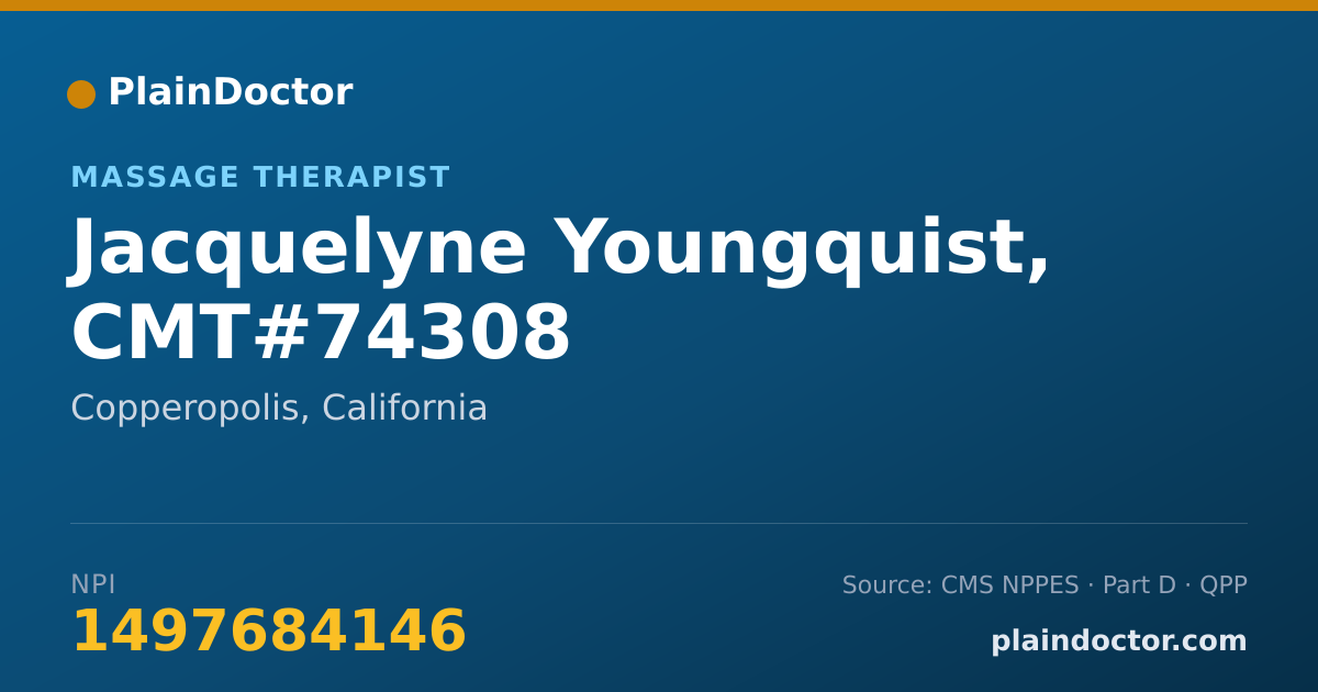 Shareable card for Jacquelyne Youngquist, CMT#74308 - Massage Therapist, Copperopolis, CA