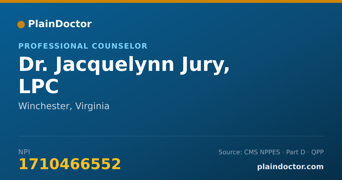 Shareable card for Jacquelynn Jury, LPC - Professional Counselor, Winchester, VA