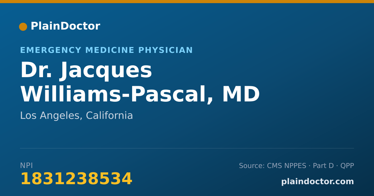 Shareable card for Jacques Williams-Pascal, MD - Emergency Medicine Physician, Los Angeles, CA