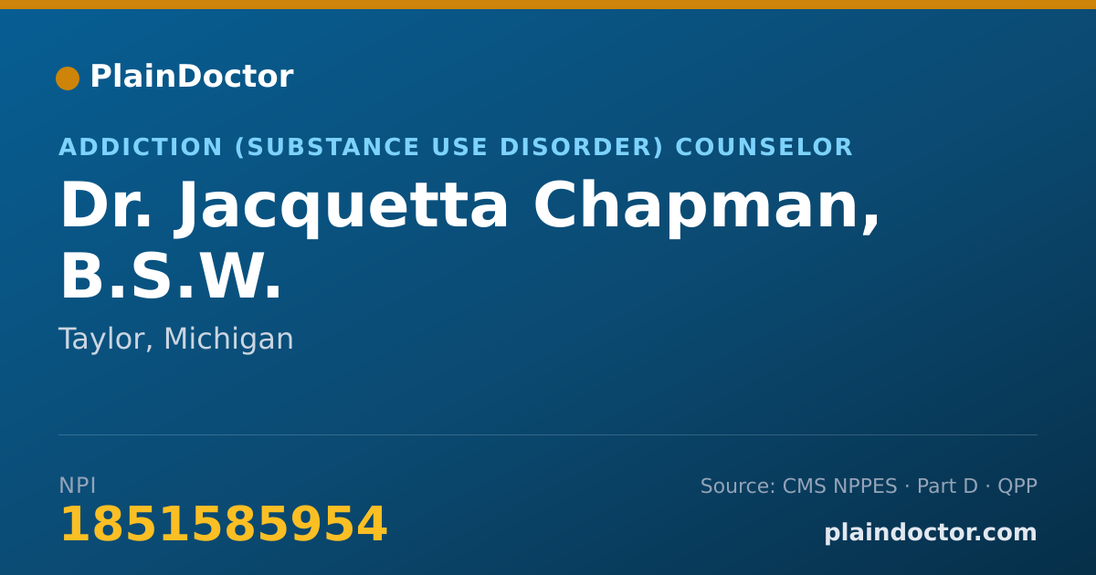 Shareable card for Jacquetta Chapman, B.S.W. - Addiction (Substance Use Disorder) Counselor, Taylor, MI
