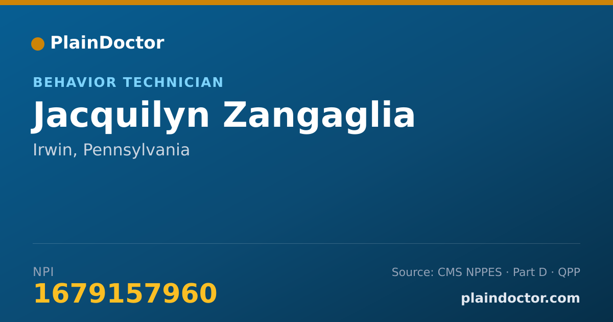 Shareable card for Jacquilyn Zangaglia - Behavior Technician, Irwin, PA