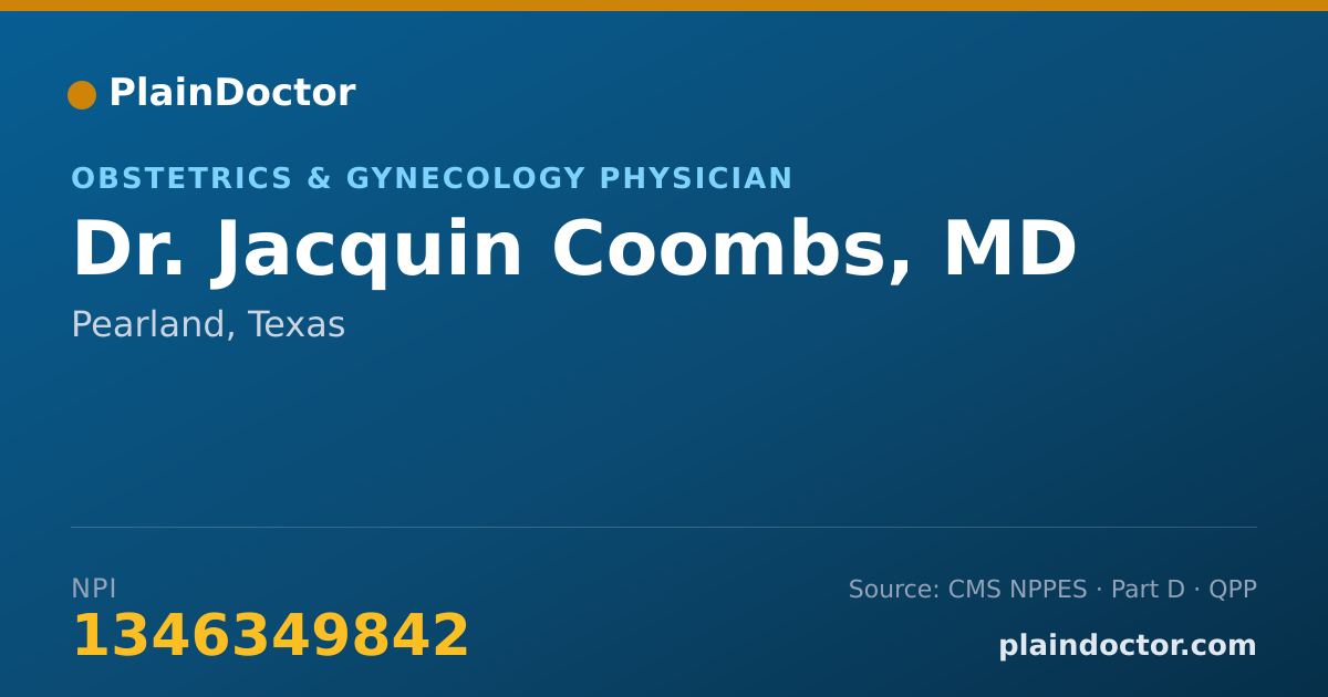 Shareable card for Jacquin Coombs, MD - Obstetrics & Gynecology Physician, Pearland, TX