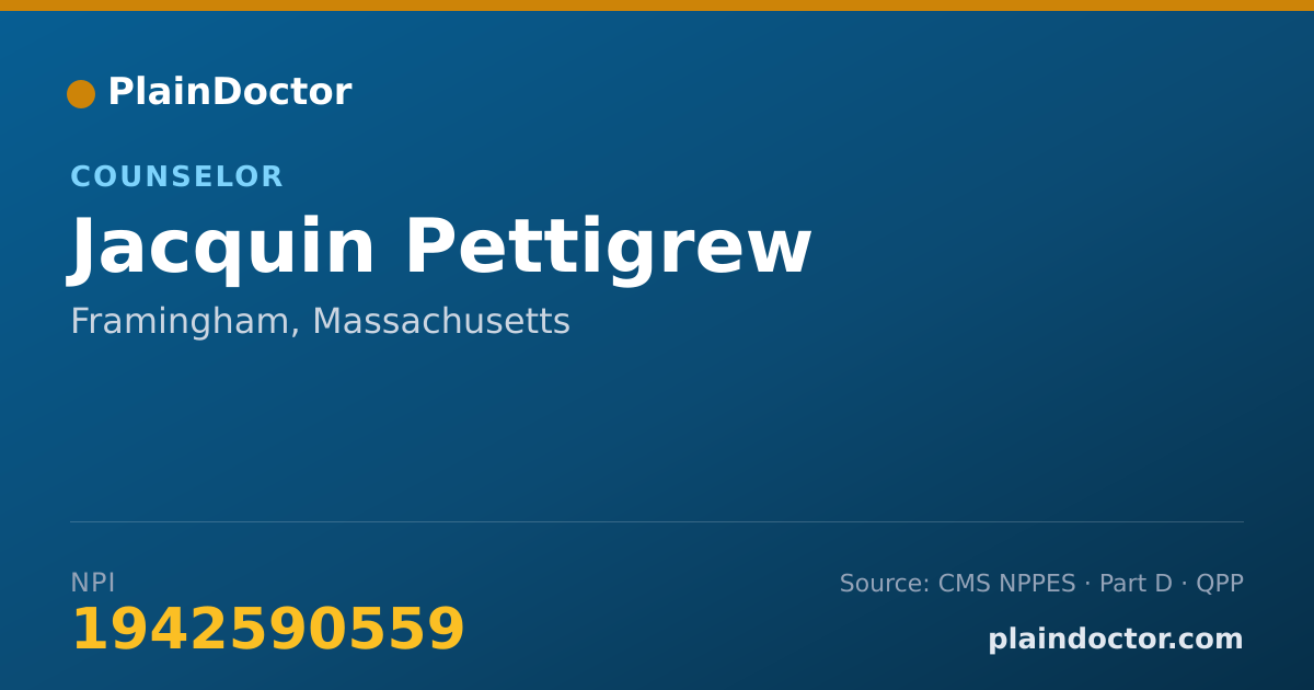 Shareable card for Jacquin Pettigrew - Counselor, Framingham, MA