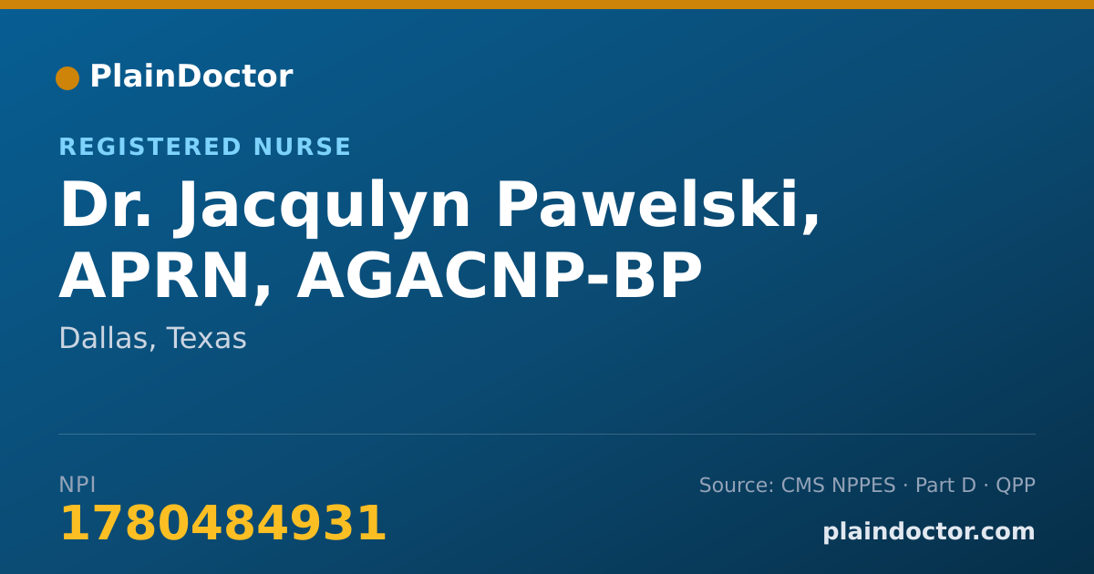 Shareable card for Jacqulyn Pawelski, APRN, AGACNP-BP - Registered Nurse, Dallas, TX