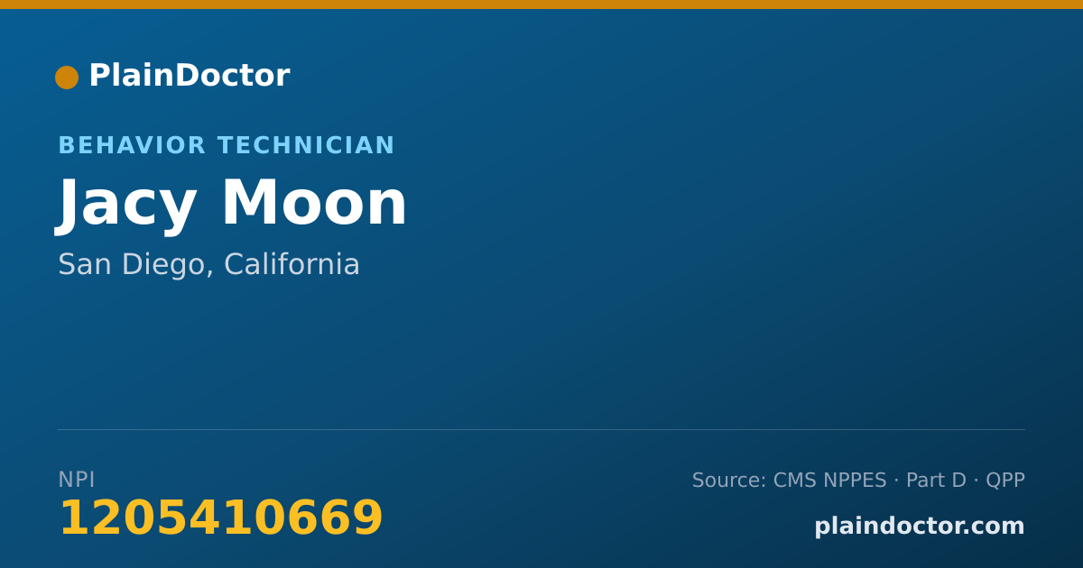 Shareable card for Jacy Moon - Behavior Technician, San Diego, CA