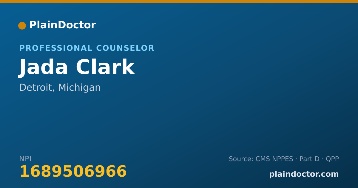 Shareable card for Jada Clark - Professional Counselor, Detroit, MI