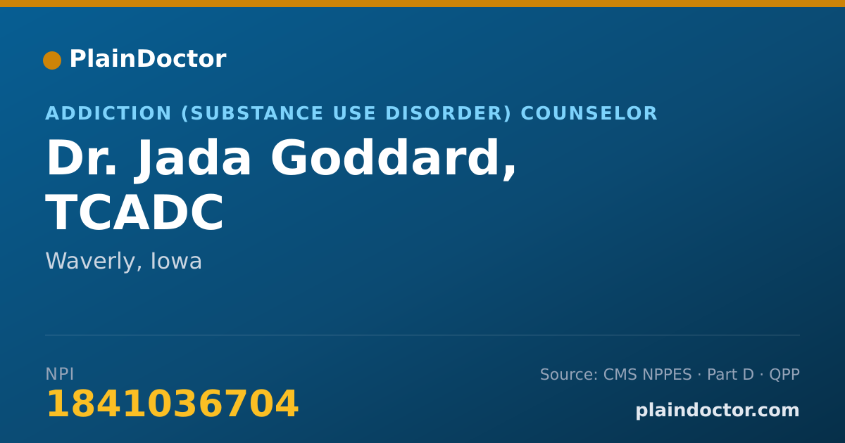 Shareable card for Jada Goddard, TCADC - Addiction (Substance Use Disorder) Counselor, Waverly, IA