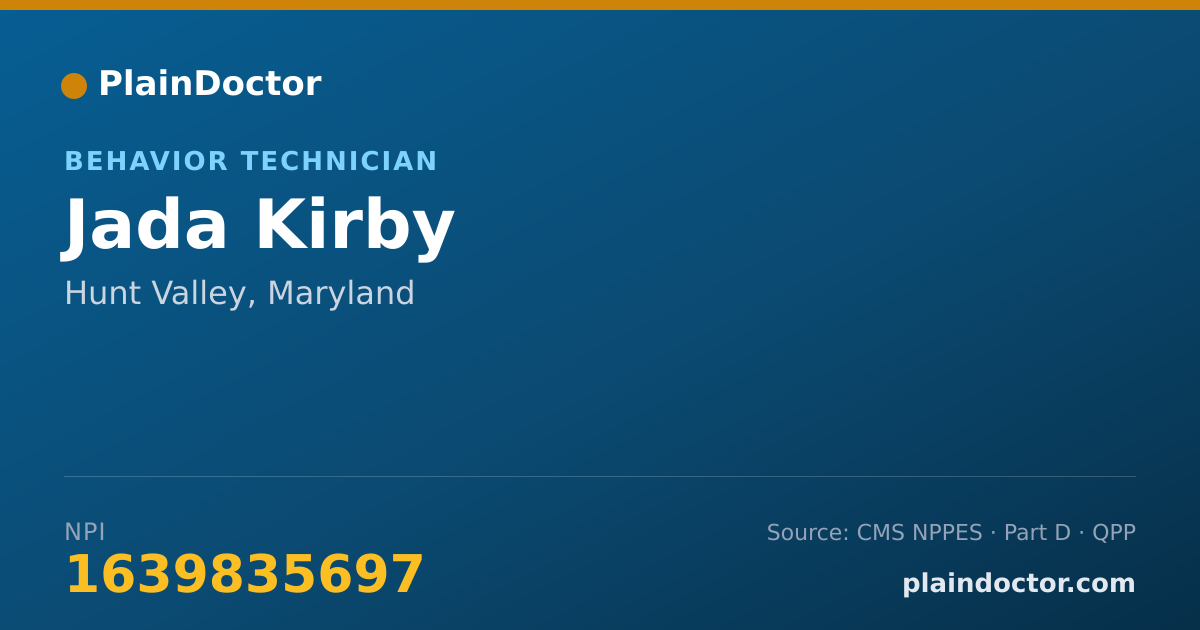 Shareable card for Jada Kirby - Behavior Technician, Hunt Valley, MD