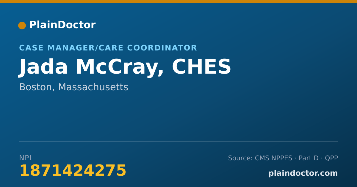 Shareable card for Jada McCray, CHES - Case Manager/Care Coordinator, Boston, MA