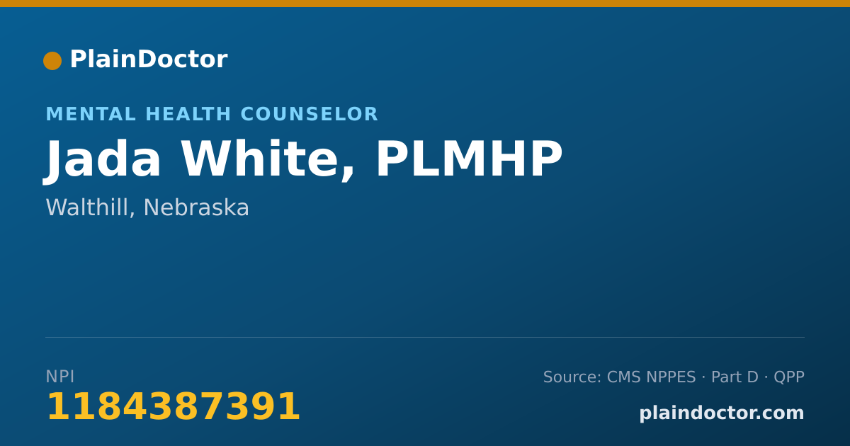 Shareable card for Jada White, PLMHP - Mental Health Counselor, Walthill, NE