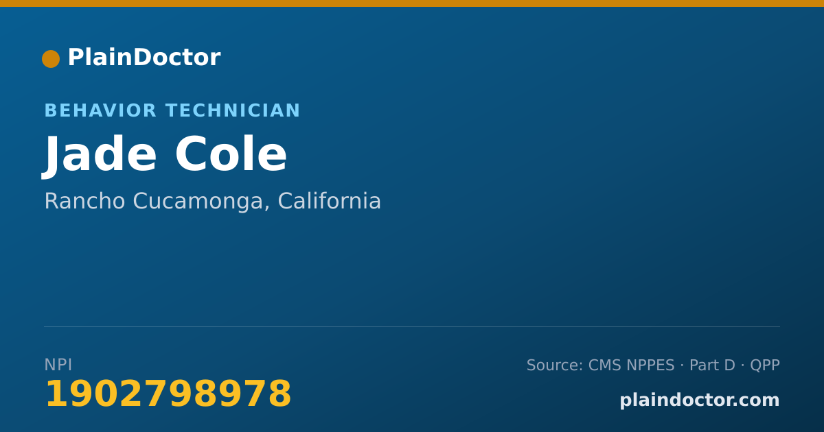 Shareable card for Jade Cole - Behavior Technician, Rancho Cucamonga, CA