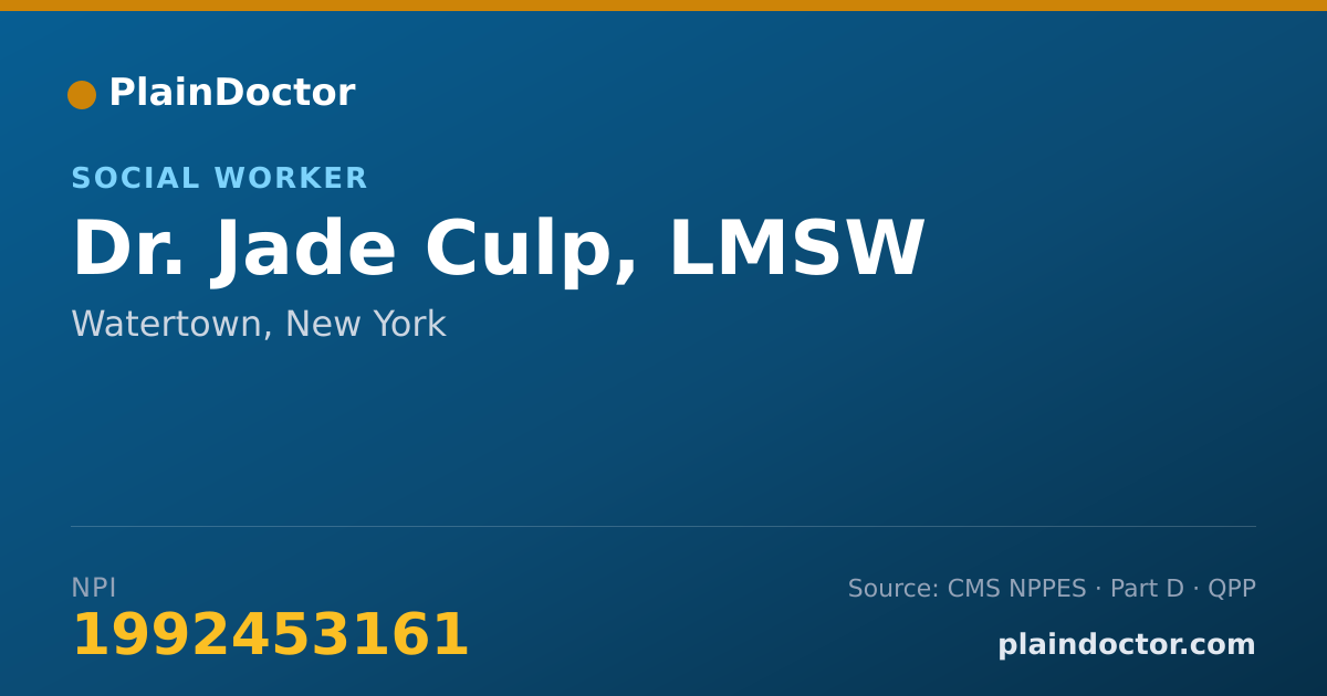 Shareable card for Jade Culp, LMSW - Social Worker, Watertown, NY