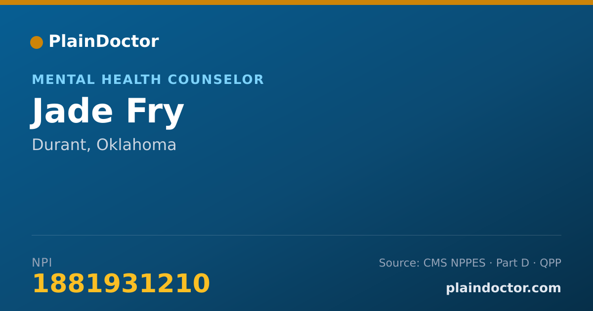 Shareable card for Jade Fry - Mental Health Counselor, Durant, OK