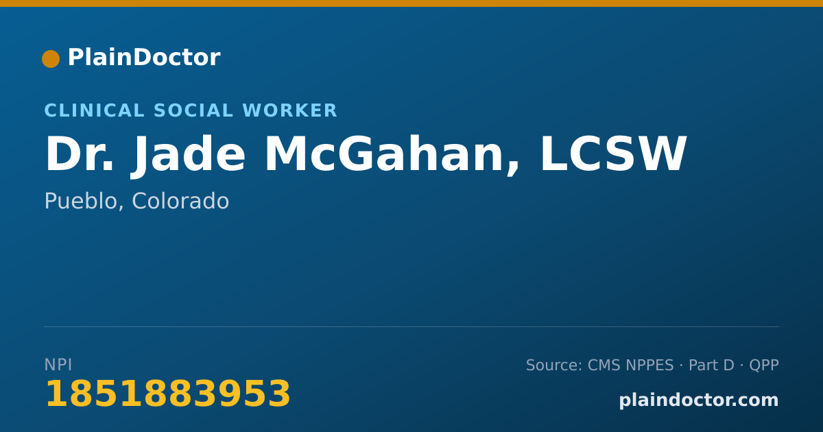 Shareable card for Jade McGahan, LCSW - Clinical Social Worker, Pueblo, CO