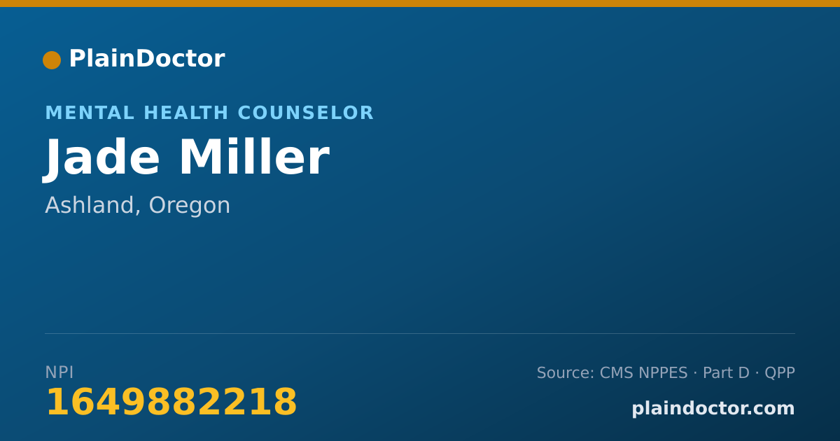 Shareable card for Jade Miller - Mental Health Counselor, Ashland, OR