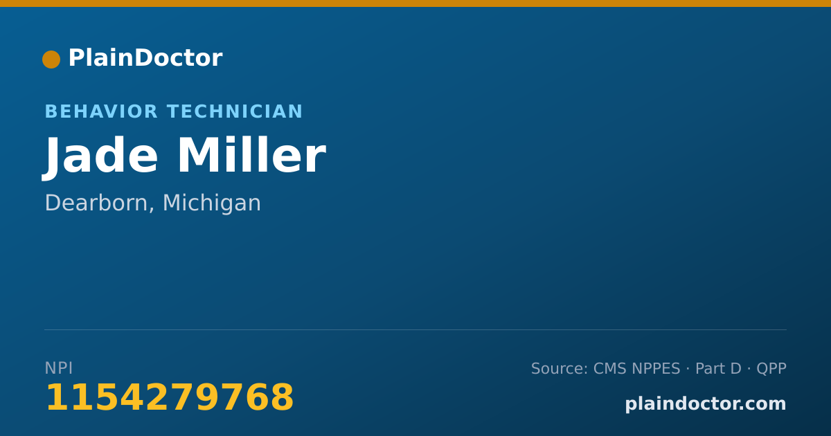 Shareable card for Jade Miller - Behavior Technician, Dearborn, MI