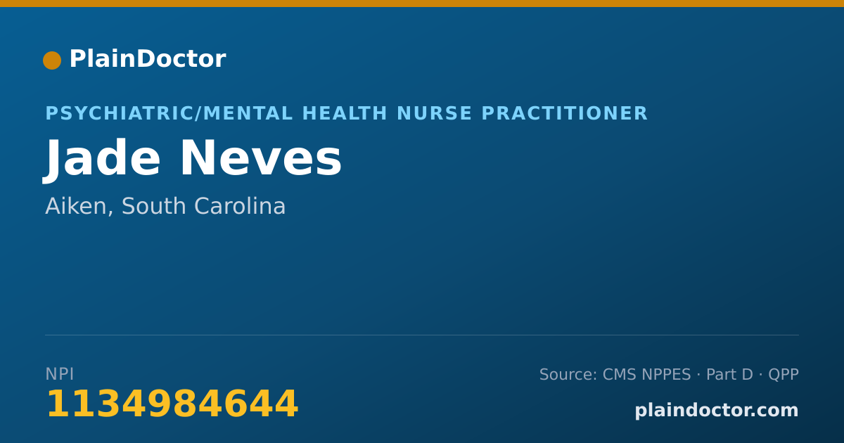 Shareable card for Jade Neves - Psychiatric/Mental Health Nurse Practitioner, Aiken, SC