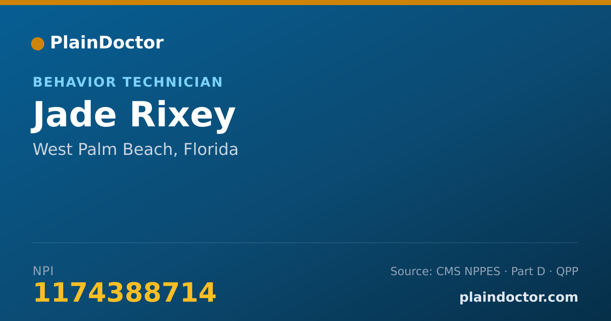 Shareable card for Jade Rixey - Behavior Technician, West Palm Beach, FL
