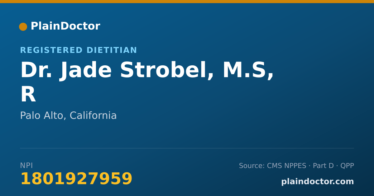 Shareable card for Jade Strobel, M.S, R - Registered Dietitian, Palo Alto, CA