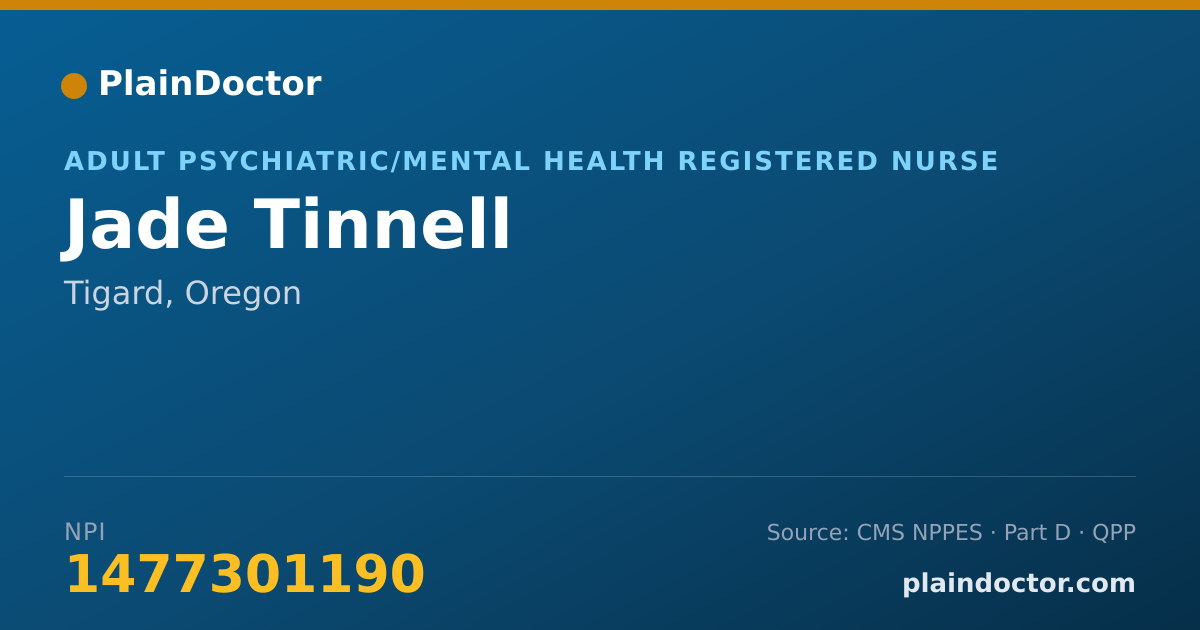 Shareable card for Jade Tinnell - Adult Psychiatric/Mental Health Registered Nurse, Tigard, OR