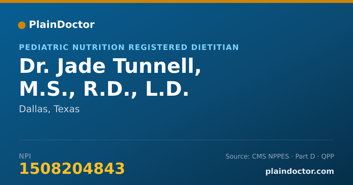 Shareable card for Jade Tunnell, M.S., R.D., L.D. - Pediatric Nutrition Registered Dietitian, Dallas, TX