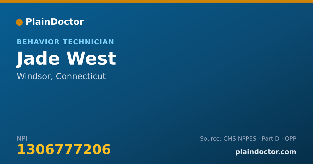 Shareable card for Jade West - Behavior Technician, Windsor, CT