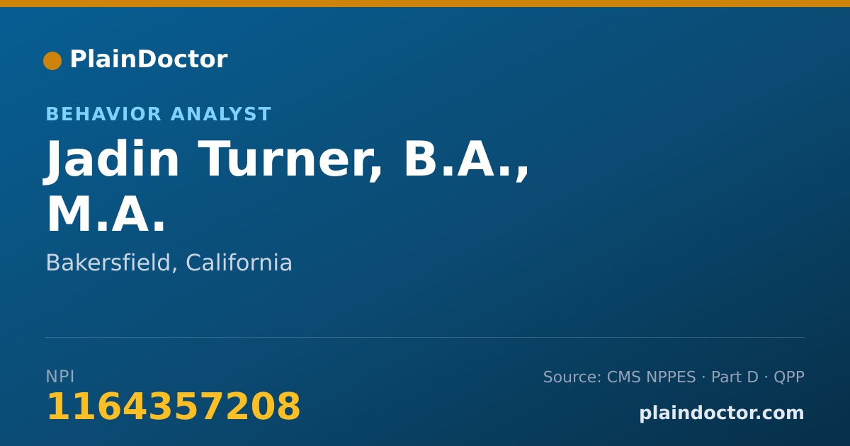 Shareable card for Jadin Turner, B.A., M.A. - Behavior Analyst, Bakersfield, CA