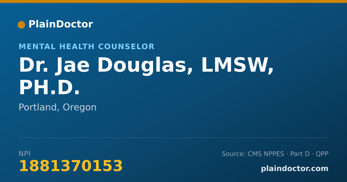 Shareable card for Jae Douglas, LMSW, PH.D. - Mental Health Counselor, Portland, OR