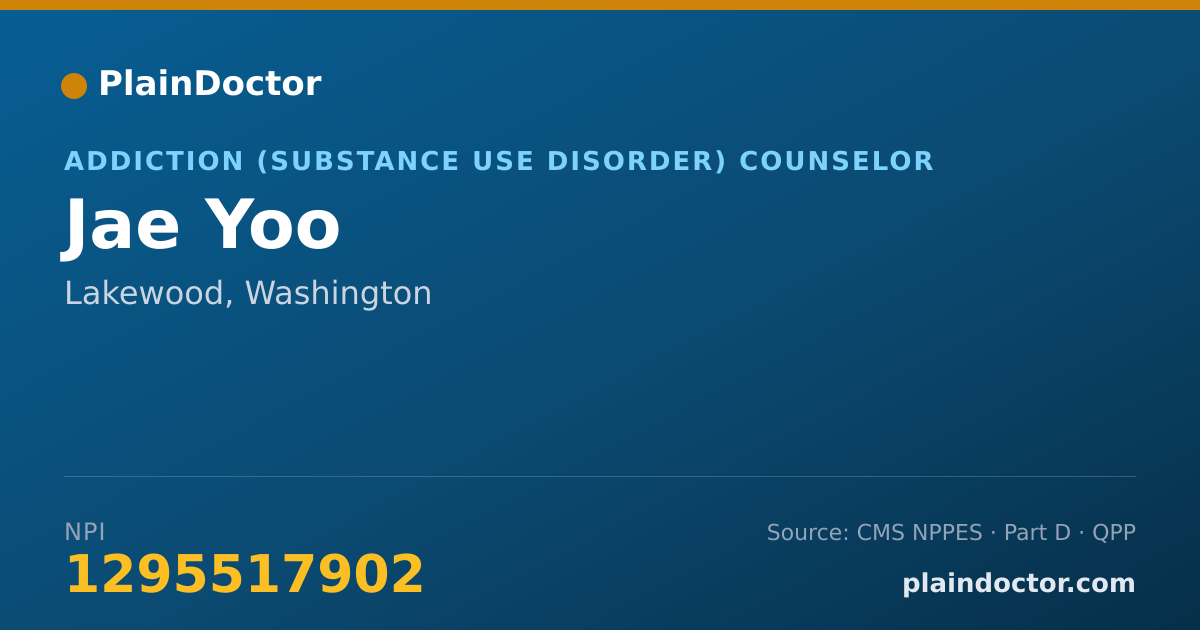 Shareable card for Jae Yoo - Addiction (Substance Use Disorder) Counselor, Lakewood, WA