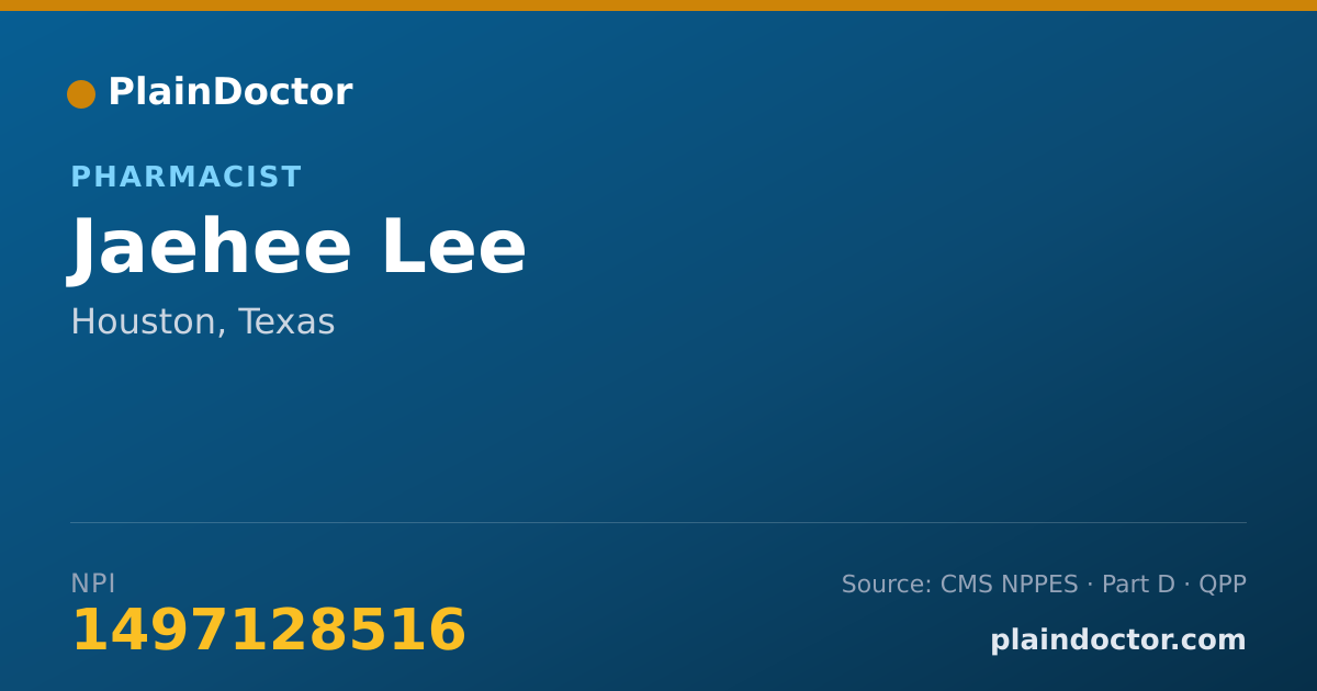 Shareable card for Jaehee Lee - Pharmacist, Houston, TX