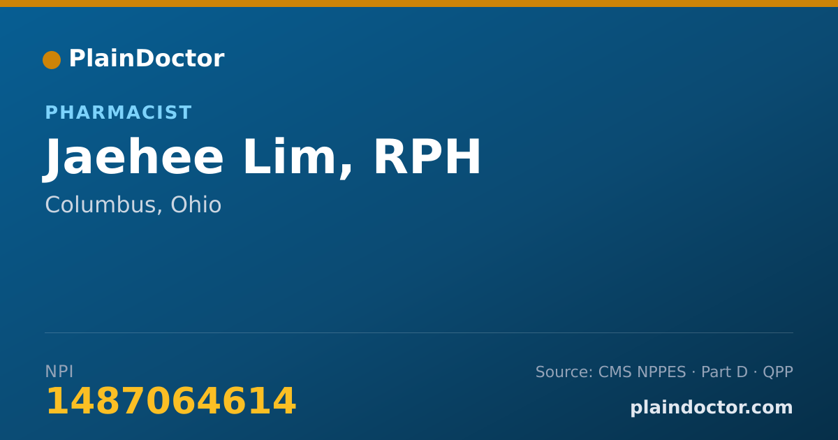Shareable card for Jaehee Lim, RPH - Pharmacist, Columbus, OH