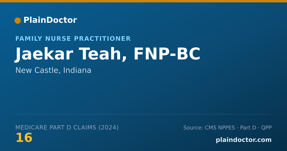 Shareable card for Jaekar Teah, FNP-BC - Family Nurse Practitioner, New Castle, IN