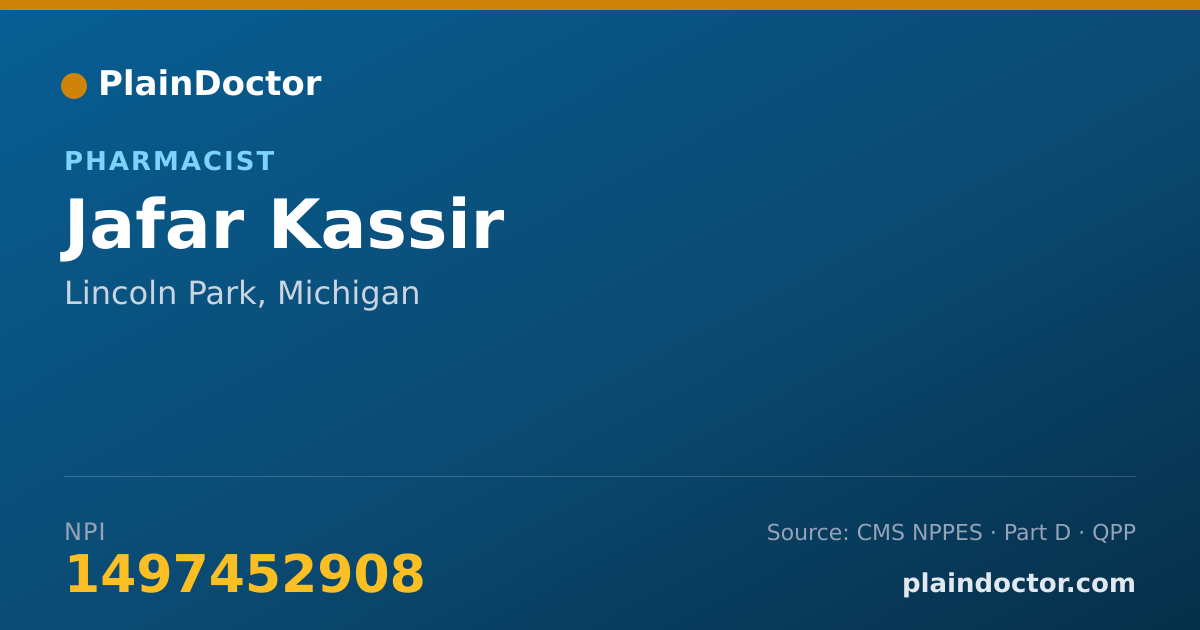 Shareable card for Jafar Kassir - Pharmacist, Lincoln Park, MI