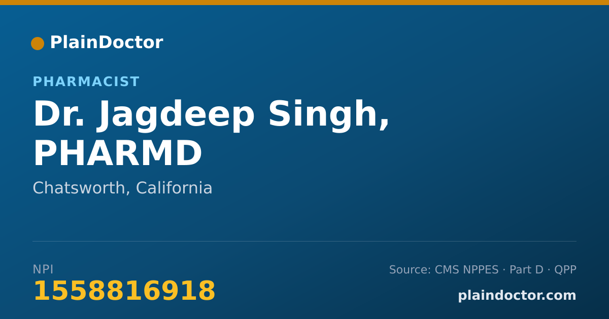 Shareable card for Jagdeep Singh, PHARMD - Pharmacist, Chatsworth, CA