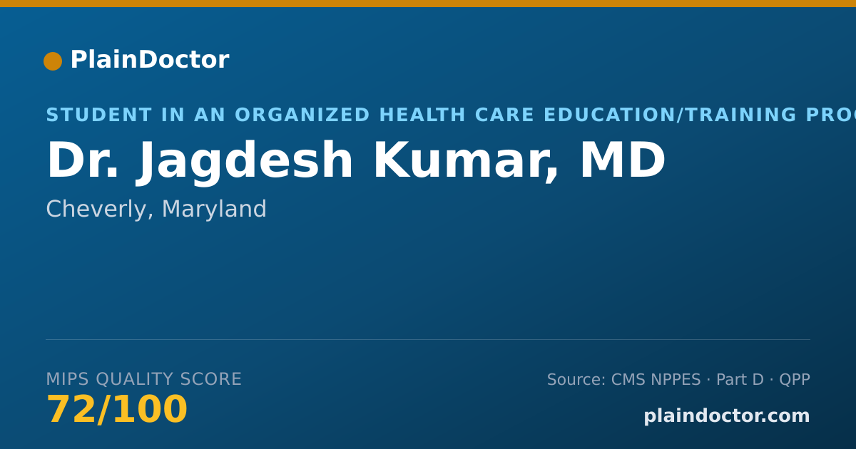 Shareable card for Jagdesh Kumar, MD - Student in an Organized Health Care Education/Training Program, Cheverly, MD