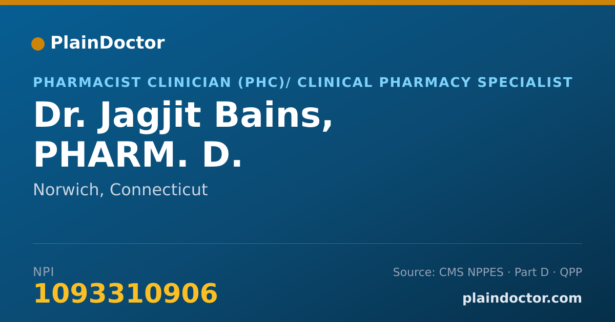 Shareable card for Jagjit Bains, PHARM. D. - Pharmacist Clinician (PhC)/ Clinical Pharmacy Specialist, Norwich, CT