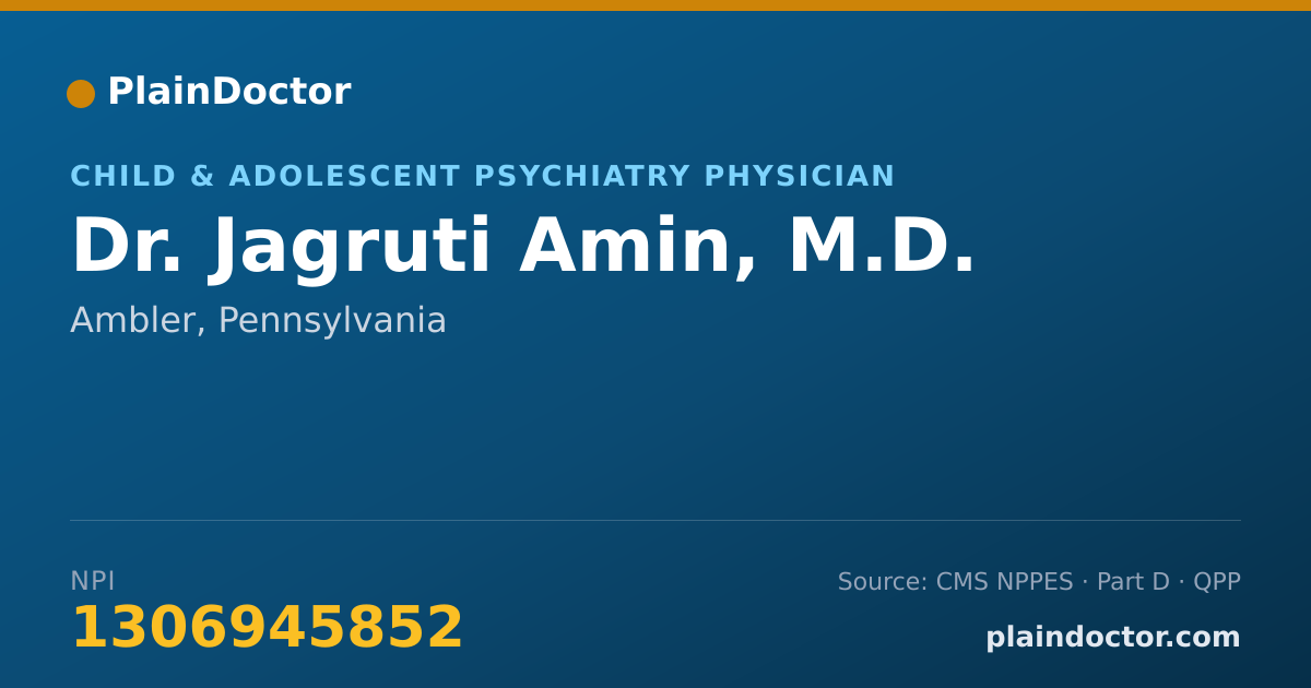 Shareable card for Jagruti Amin, M.D. - Child & Adolescent Psychiatry Physician, Ambler, PA
