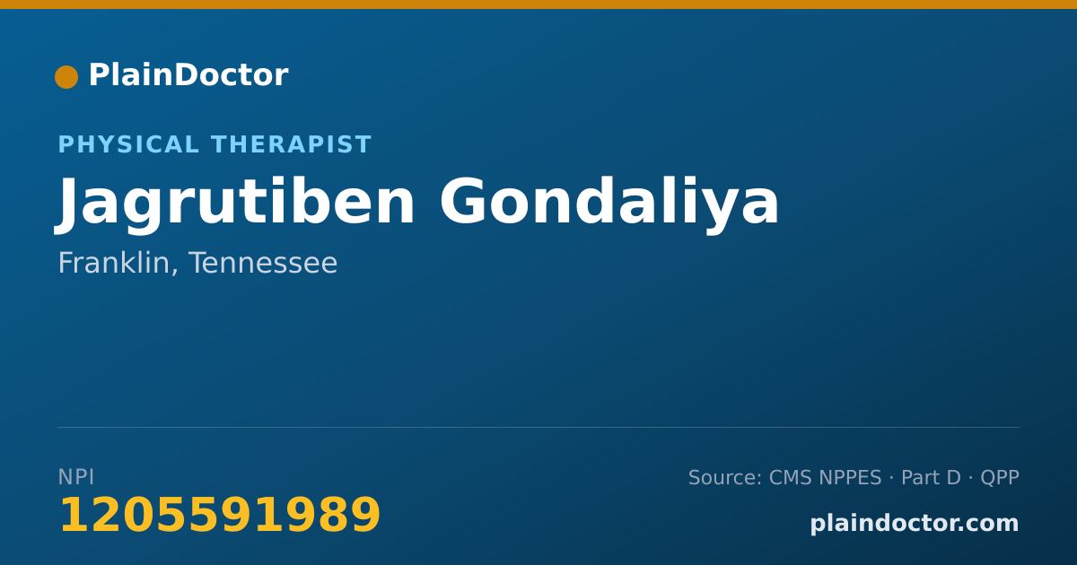 Shareable card for Jagrutiben Gondaliya - Physical Therapist, Franklin, TN