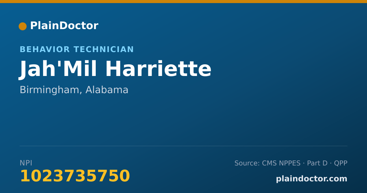 Shareable card for Jah'Mil Harriette - Behavior Technician, Birmingham, AL