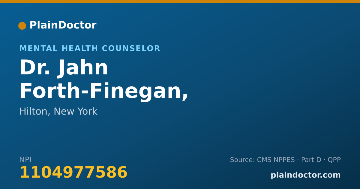 Shareable card for Jahn Forth-Finegan, PHD,LMHC,NCC, CASAC - Mental Health Counselor, Hilton, NY