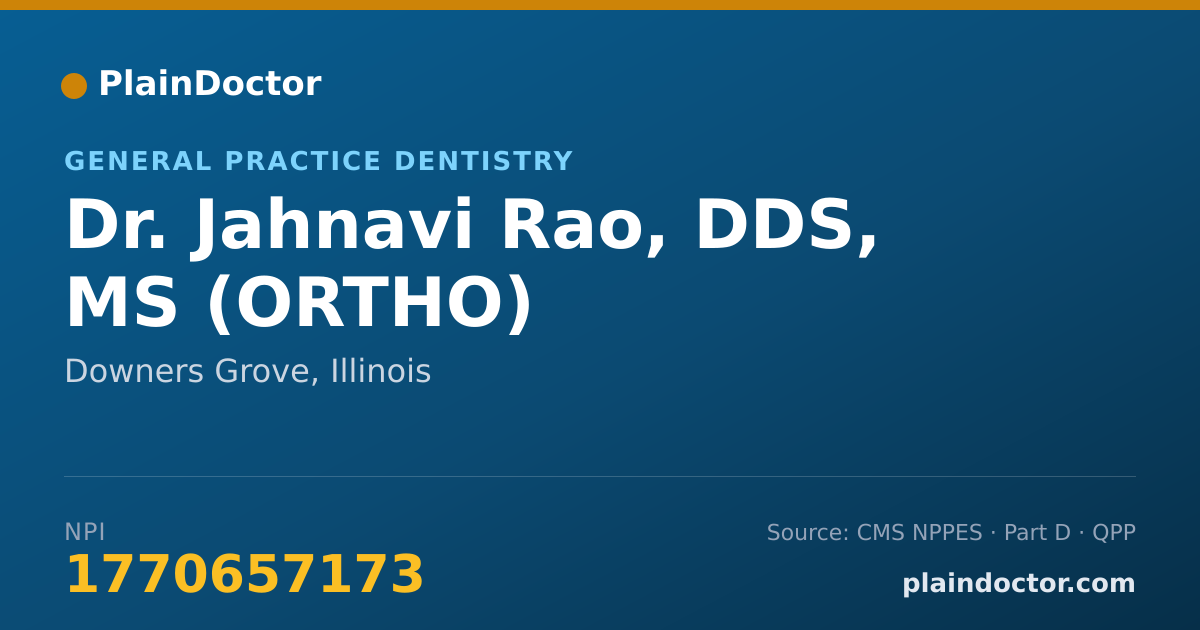 Shareable card for Jahnavi Rao, DDS, MS (ORTHO) - Orthodontics and Dentofacial Orthopedics Dentistry, Downers Grove, IL