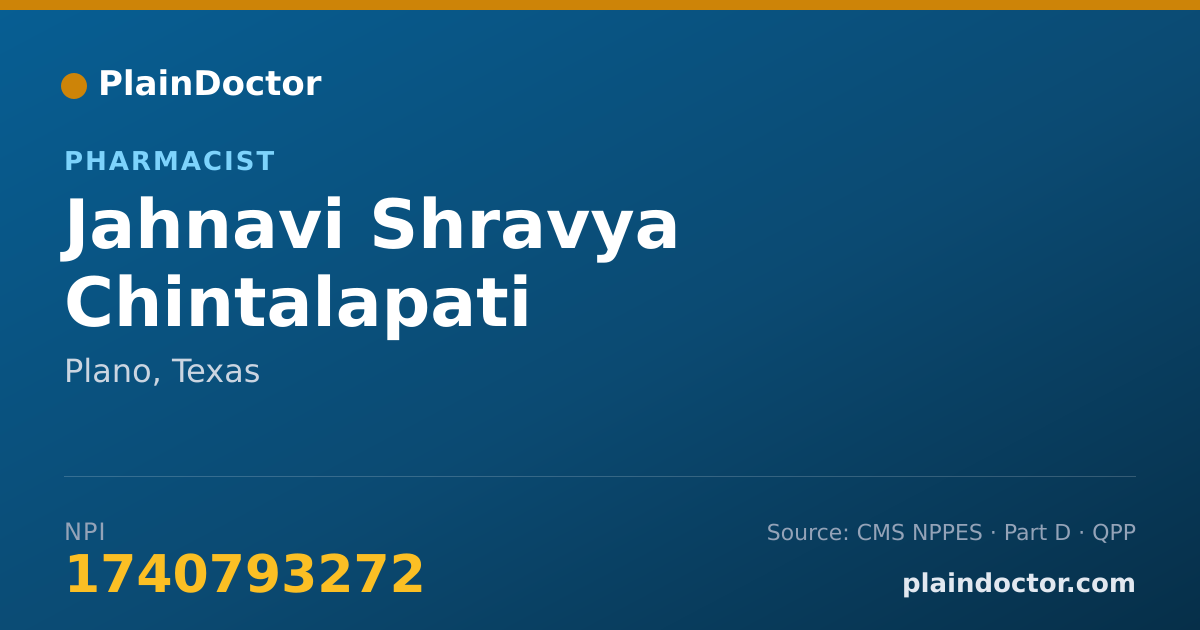 Shareable card for Jahnavi Shravya Chintalapati - Pharmacist, Plano, TX