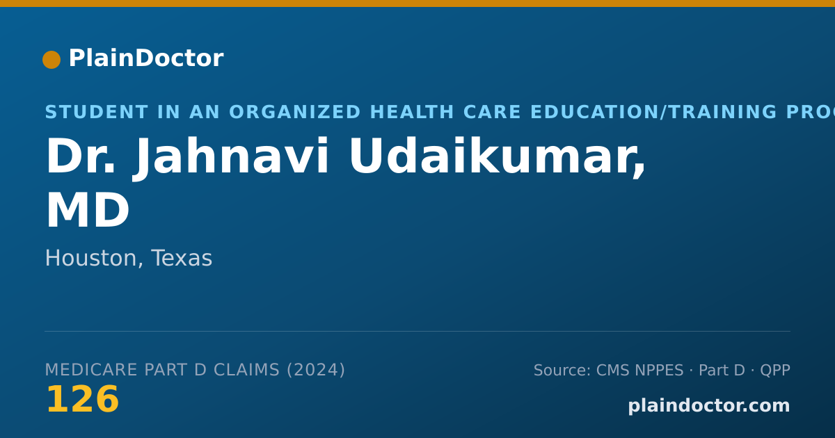Shareable card for Jahnavi Udaikumar, MD - Student in an Organized Health Care Education/Training Program, Houston, TX