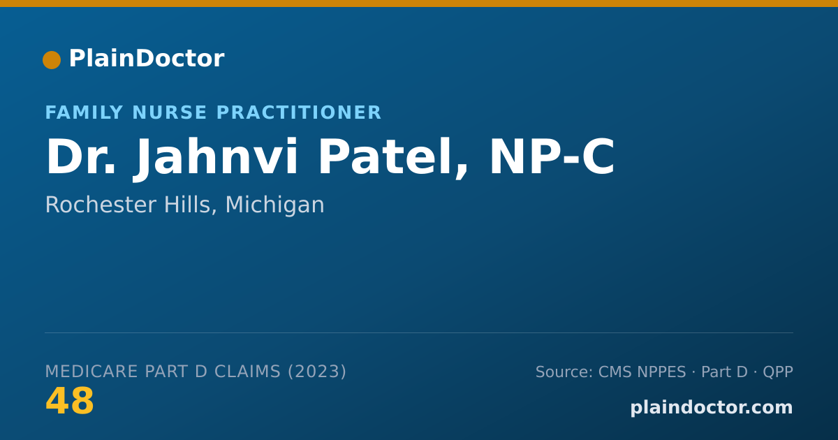 Shareable card for Jahnvi Patel, NP-C - Family Nurse Practitioner, Rochester Hills, MI