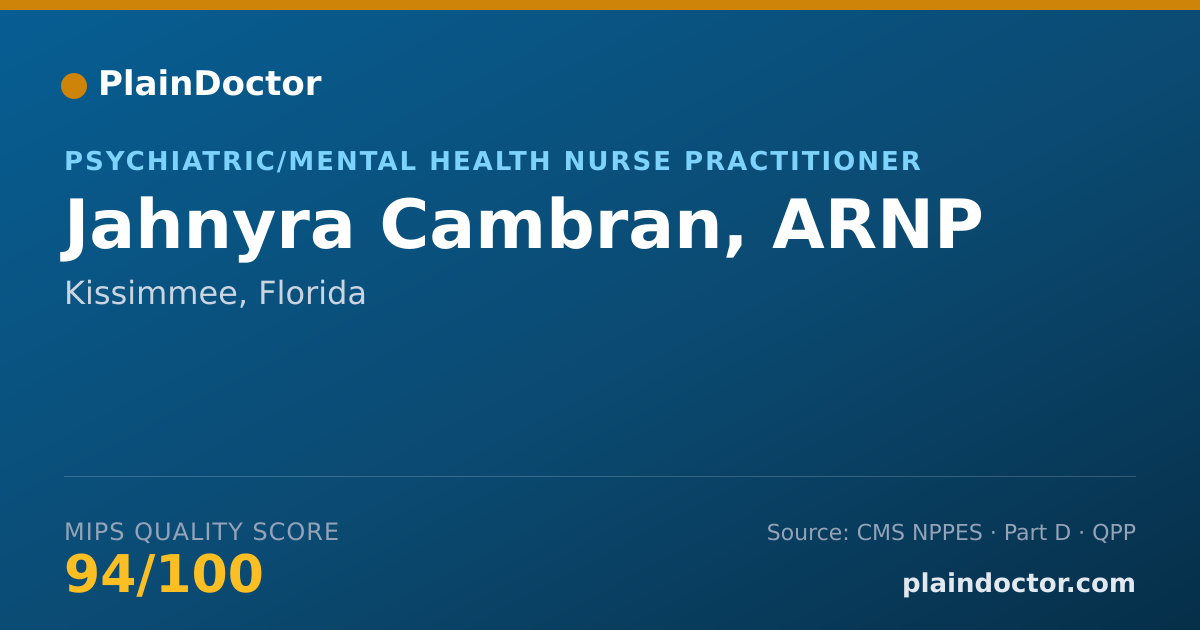 Shareable card for Jahnyra Cambran, ARNP - Psychiatric/Mental Health Nurse Practitioner, Kissimmee, FL