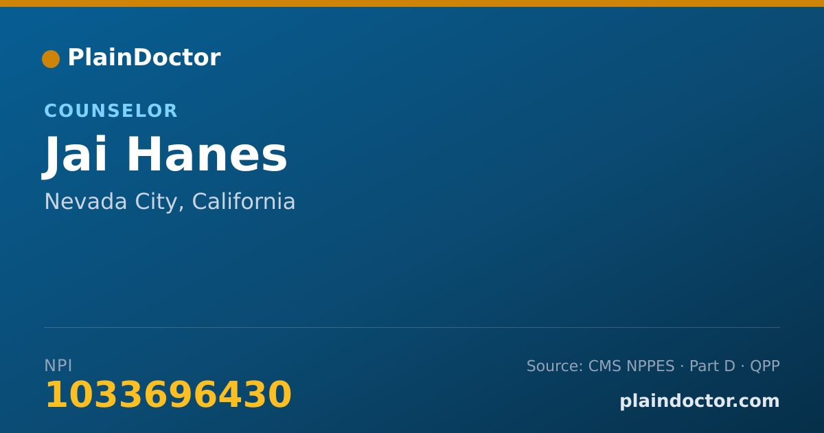 Shareable card for Jai Hanes - Counselor, Nevada City, CA